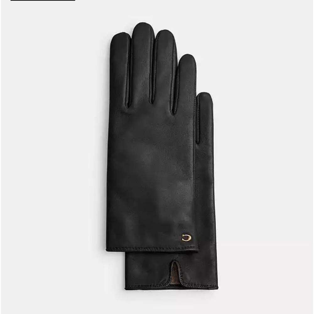 COACH Sculpted C Leather Tech Gloves NWT 6.5